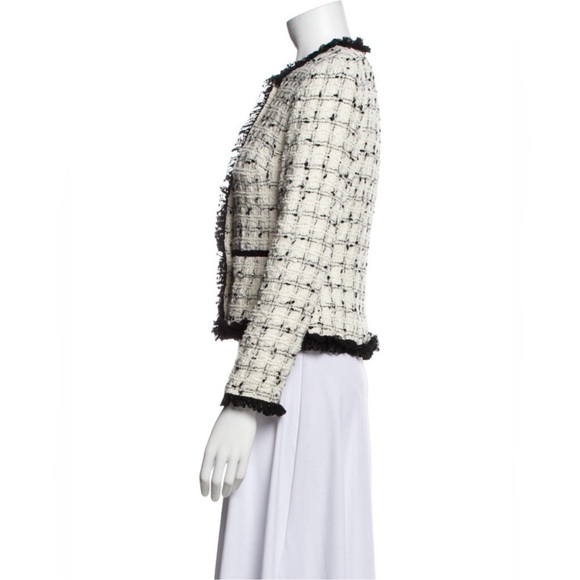 Vintage Neiman Marcus Tweed collarless Lady Evening Jacket 4 black white sparkle - Picture 3 of 5